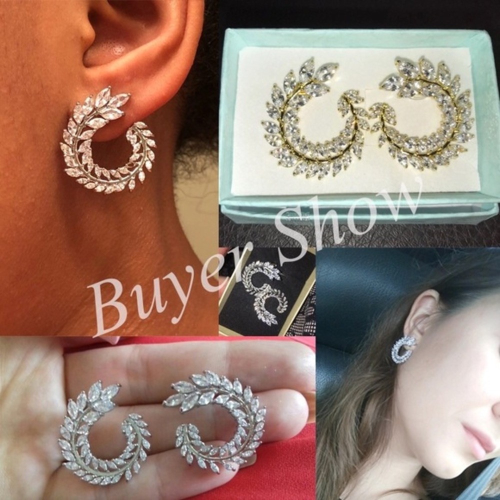 CZ Leaf Earrings - Picture 3 of 4